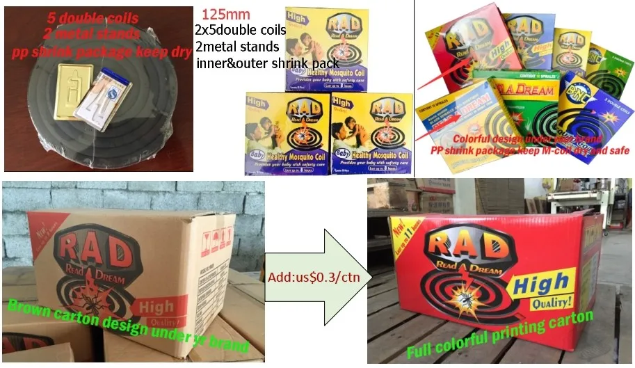 Top selling brand 125MM China RAD baby healthy mosquito repellent Bolivia Venezuela for south America mosquito coil