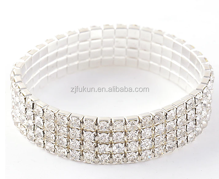 Chunky Clear Fake Diamond 6 Row Stretch Tennis Wedding Party Bracelets