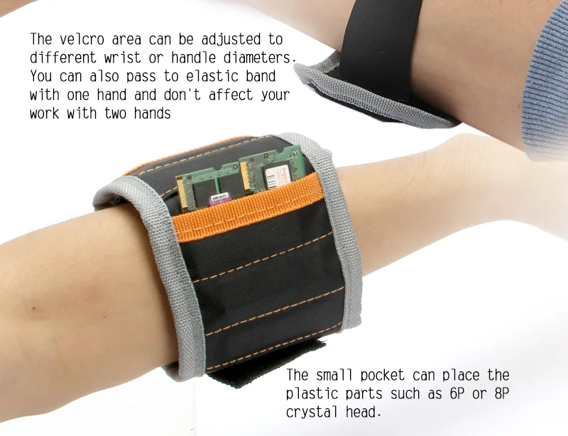 JAKEMY JM-X5 Portable Magnetic Wristband Bag with Strong Magnets for Holding Screws Nails Drilling Bits DIY Hand Tool Collection