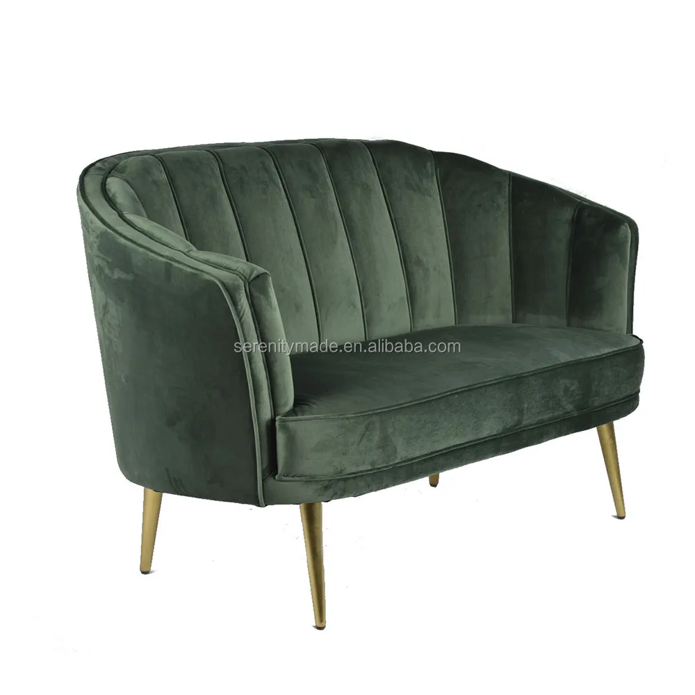 Mid Century Luxury Green Velvet 2 Seater Restaurant Sofa With Metal Legs Two Product On