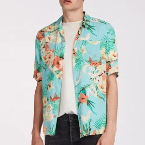 Custom Summer Tropical Flowers Printing Short Sleeve Hawaii Rayon Viscose Shirts For Men Custom Summer Tropical Flowers Printing Short Sleeve Hawaii Rayon Viscose Shirts For Men