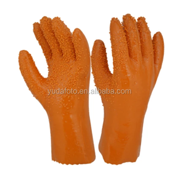 Gc5008 Orange Pvc Gloves Granule Anti Skid Durable Rubber Fishing