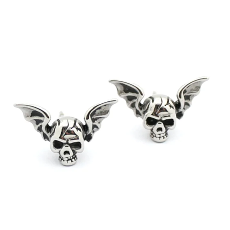 Factory Direct Punk Style Cool Boys Evil Skull Earrings Studs Metal Factory Direct Punk Style Cool Boys Evil Skull Earrings Studs Metal Skulls And Spikes For