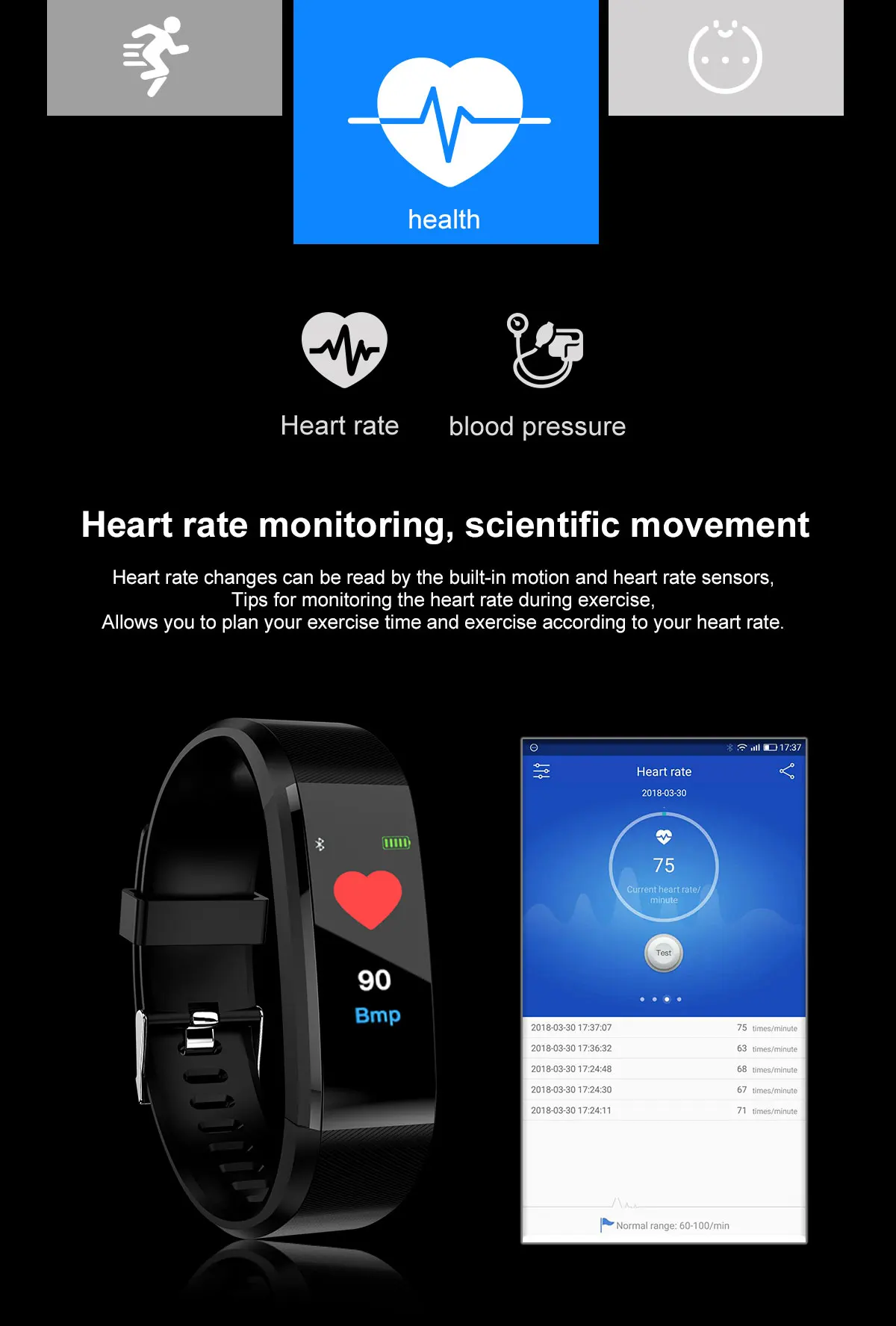 Color Screen waterproof Fitness Activity Tracker 115 with Blood Oxygen wristwatches for swimming