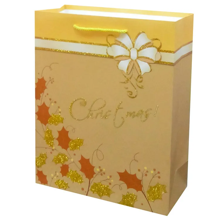 Promotional High Quality Lovely Splicing Christmas Chocolates Paper Square Shopping Bags