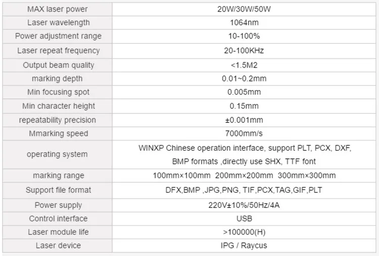 High precision 20w 30w 50w fiber laser marking machine