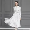 Wholesale custom bow loops long sleeve office ladies dress white color OEM 2019