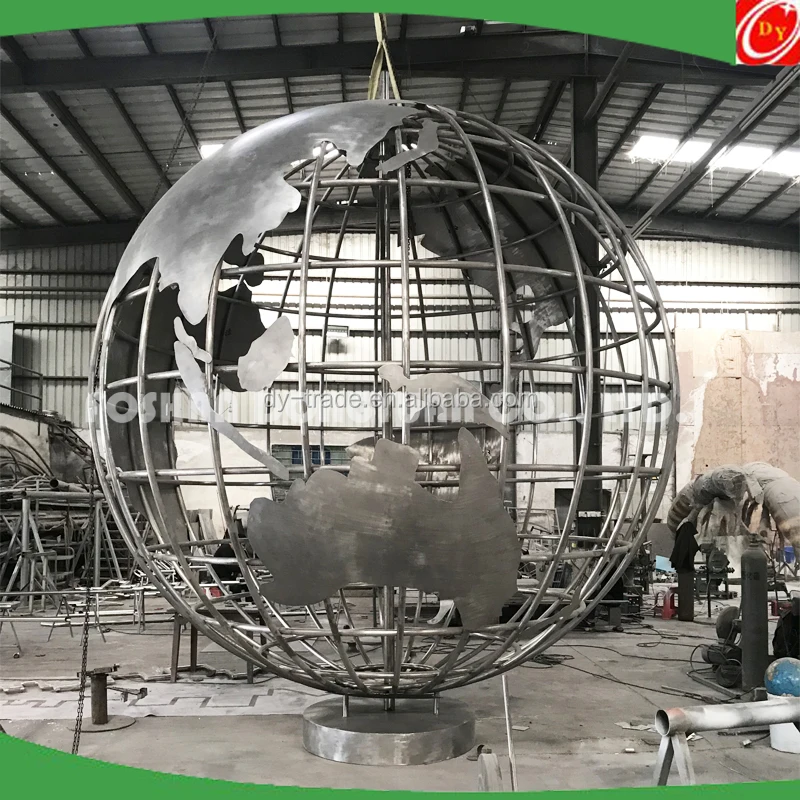 10 Feet Modern Outdoor Landscaping Stainless Steel Globe with World Map for Sale