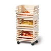 natural color kitchen storage wooden fruit vegetable display rack with 4 wheels