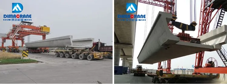 rubber tired bridge girder transporter in LRT constructionsite from yard to girder lifting station