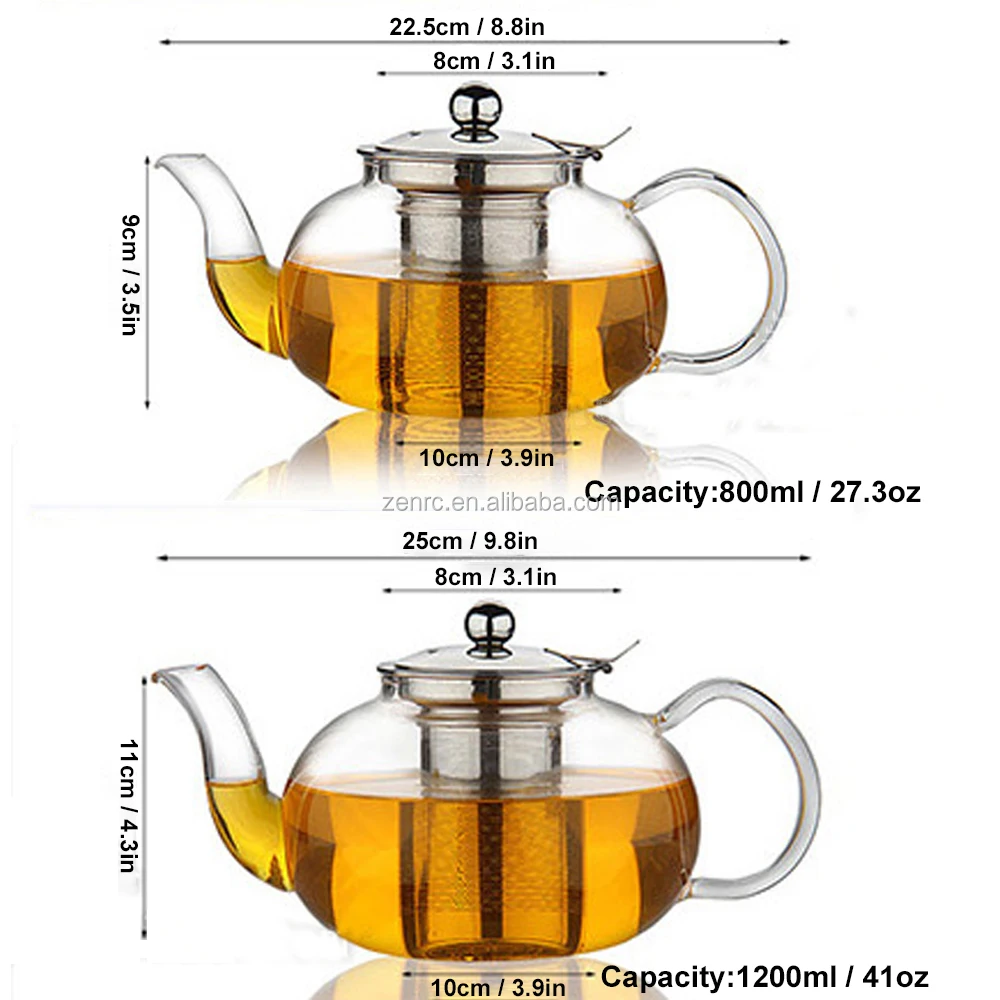 41 Oz 1200 Ml Borosilicate Glass Teapot With Updated Stainless Steel