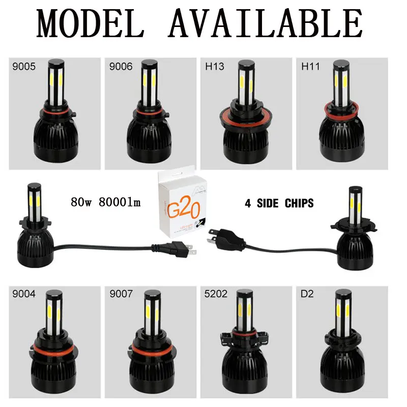 Light Lighting 9005 Led Headlight 80w 8000lm Cob All In One Auto Led ...