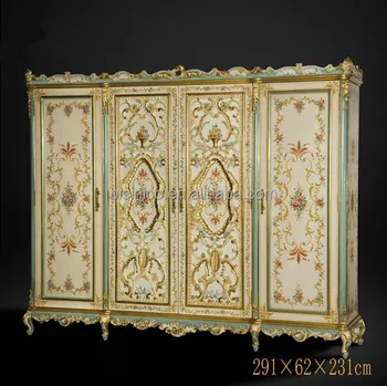 Vitoria Style Floral Painted Armoire Noble Hand Carved Queen Anne Bedroom Furniture Set Retro Gilt 4 Door Wooden Wardrobe Buy Wood Carved 4 Doors