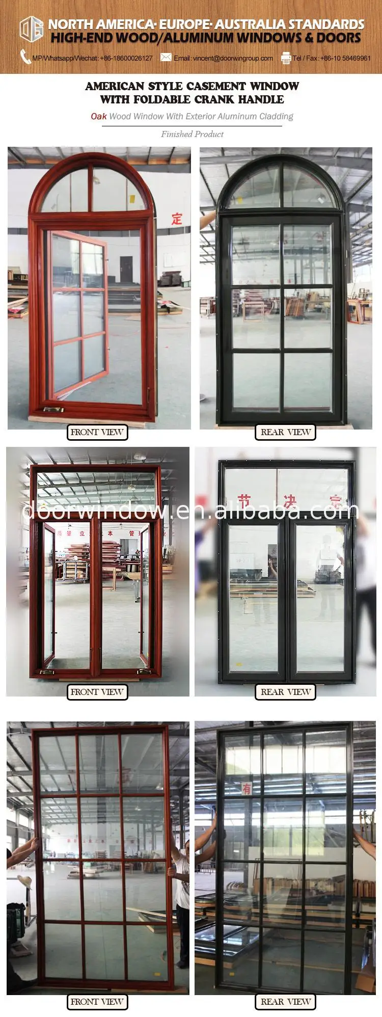 Casement window wood crank carved wooden frame