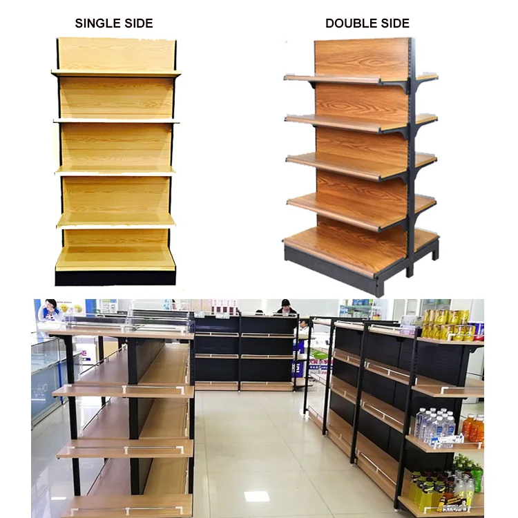 Wooden Grain Supermarket Shelves Wholesale Convenience Store Snacks