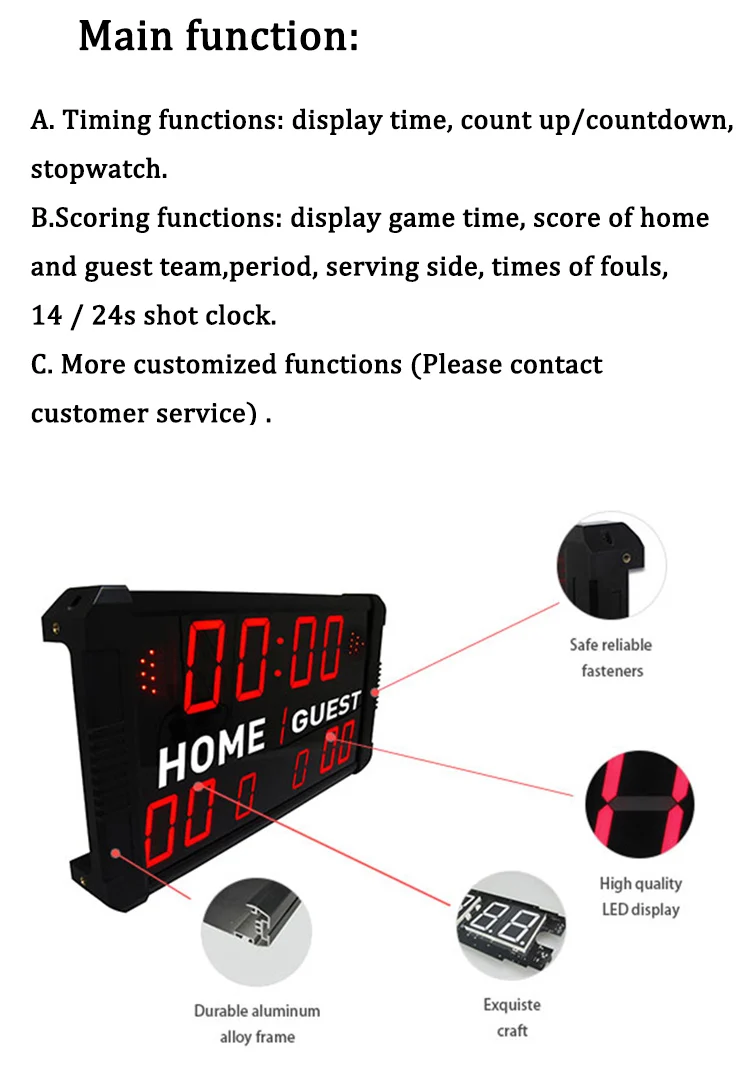 für den Innenbereich Basketball-/Fußball-Spielstoppuhr Ganxin LED-Digitale Anzeigetafel mit 5 Ziffern Größe:618 mm x 190 mm x 45 mm. 