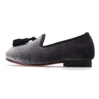 grey velvet loafers
