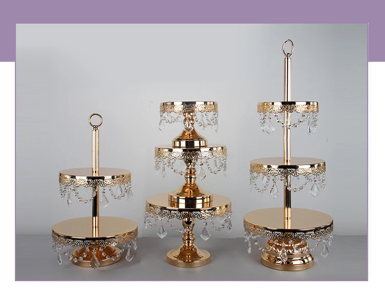 Wholesale Gold 1 2 3 Layers Crystal Wedding Cupcake Stand Set Metal