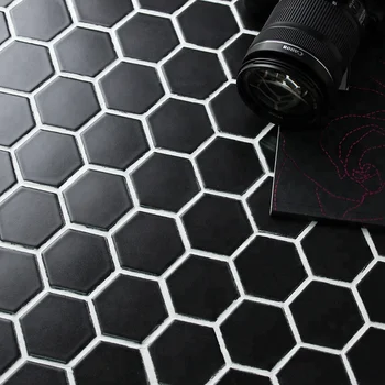 Azulejo De Mosaico De Cerámica Hexágono Negro Mate De 2 "mm Para Piso