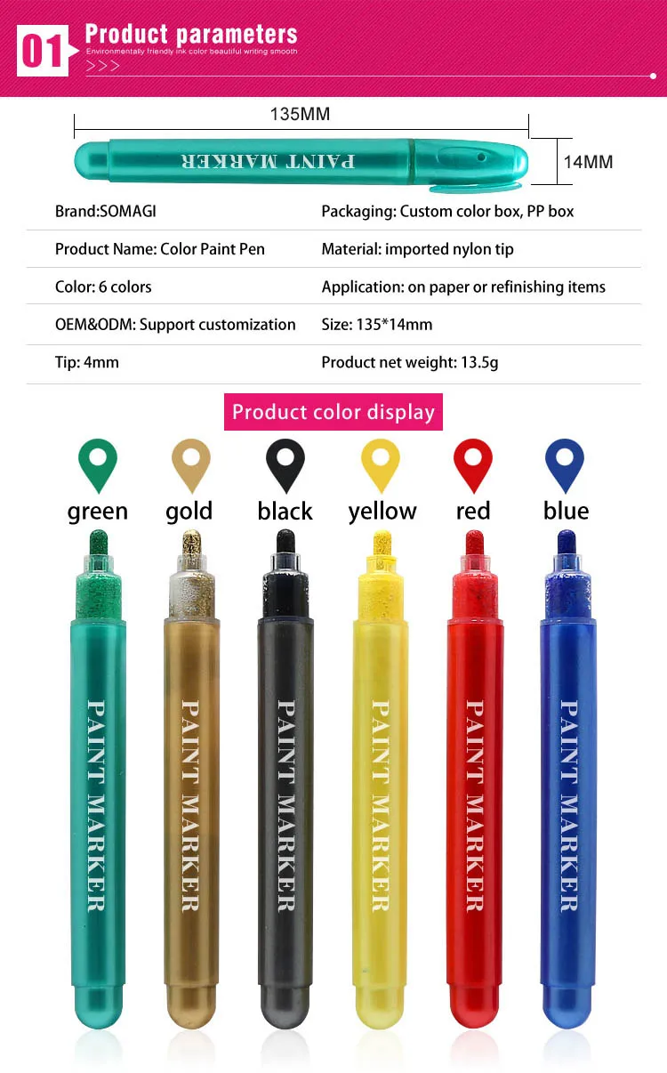 6 colors 4 mm nib permanent waterproof pen pack paint marker for