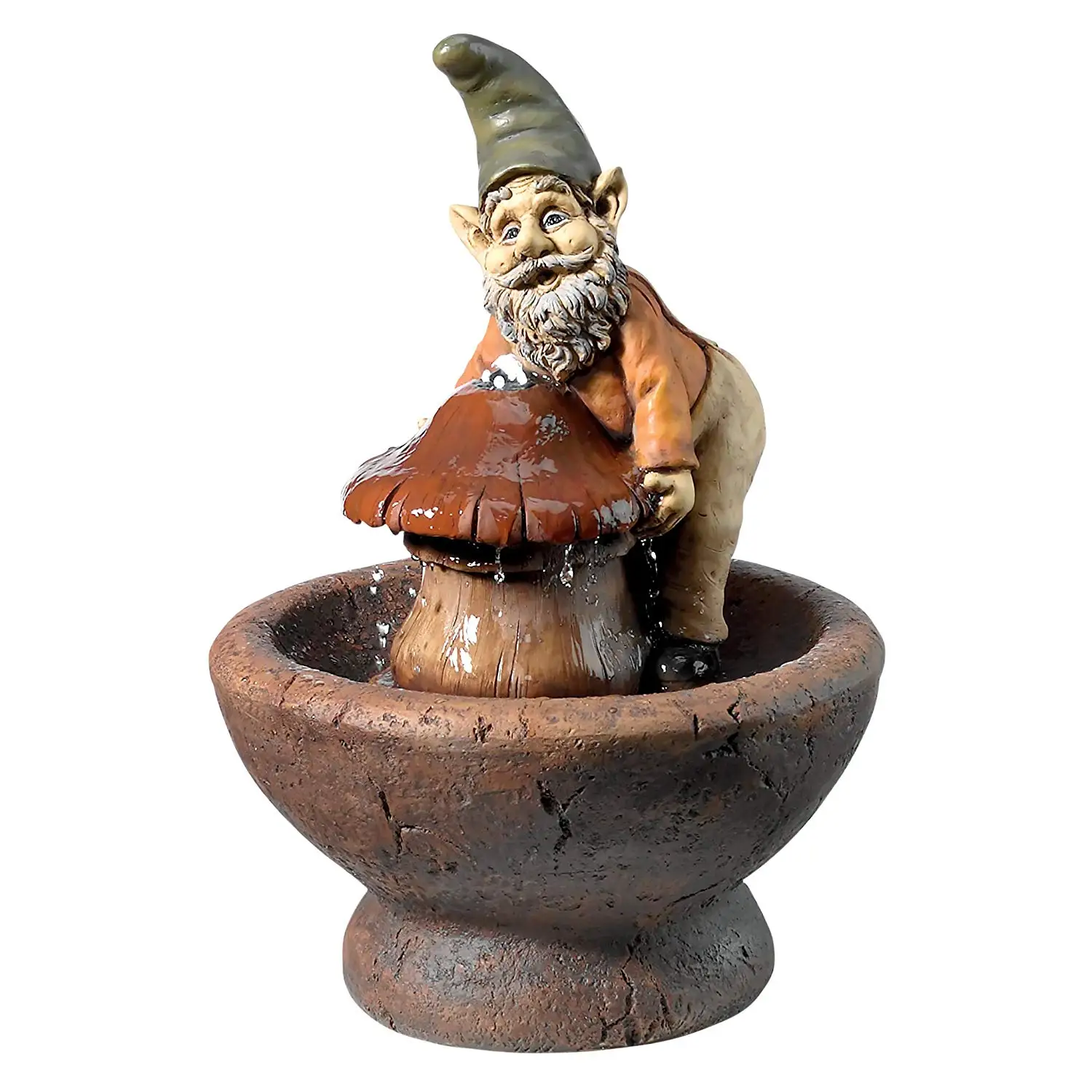 Design Toscano Water Fountain with LED Light - Manny and His Mushroom Garden Gnome Fountain - Outdoor Water Feature