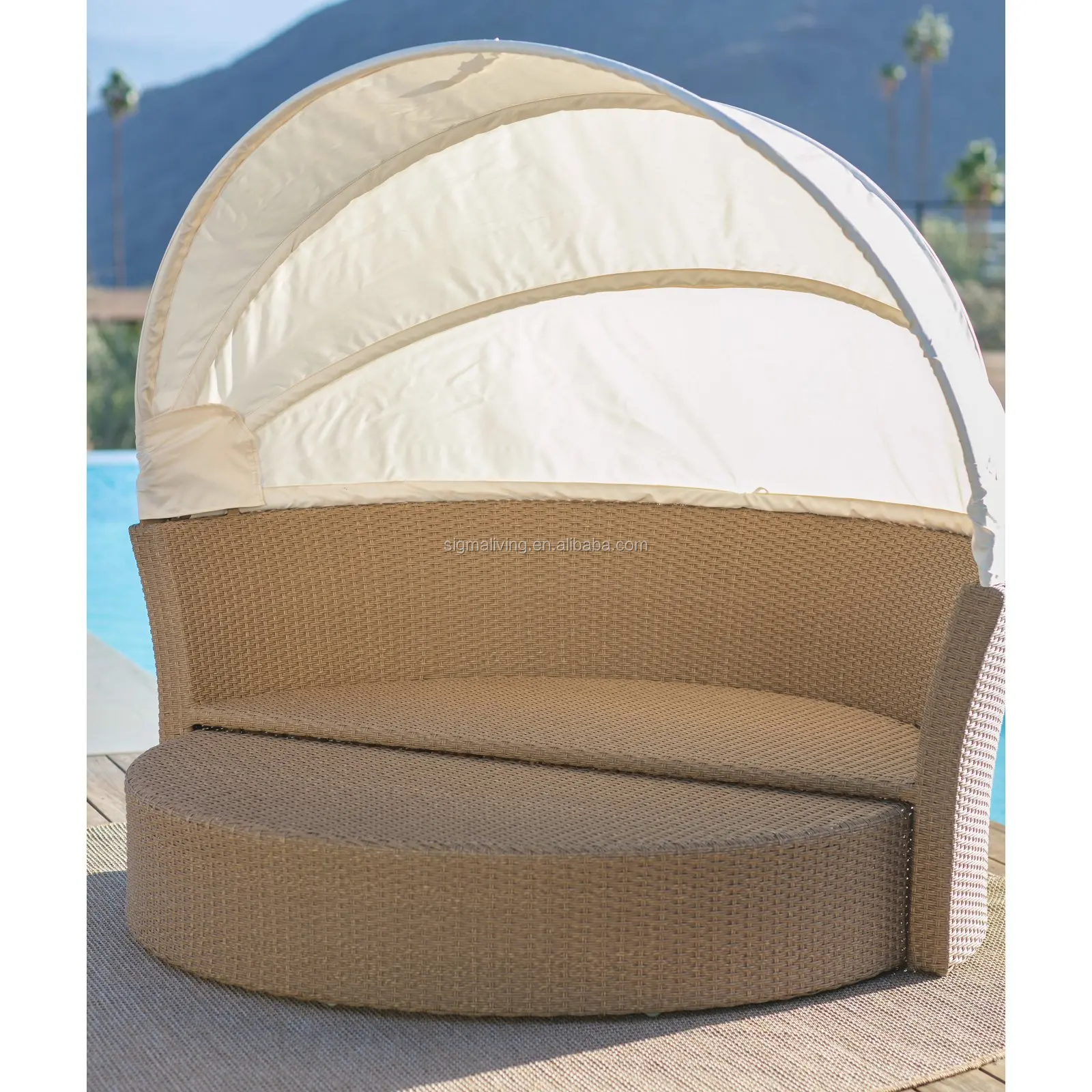 Wicker round daybed  Wicker Furniture Porch Swing sofa bed sun lounger with canopy