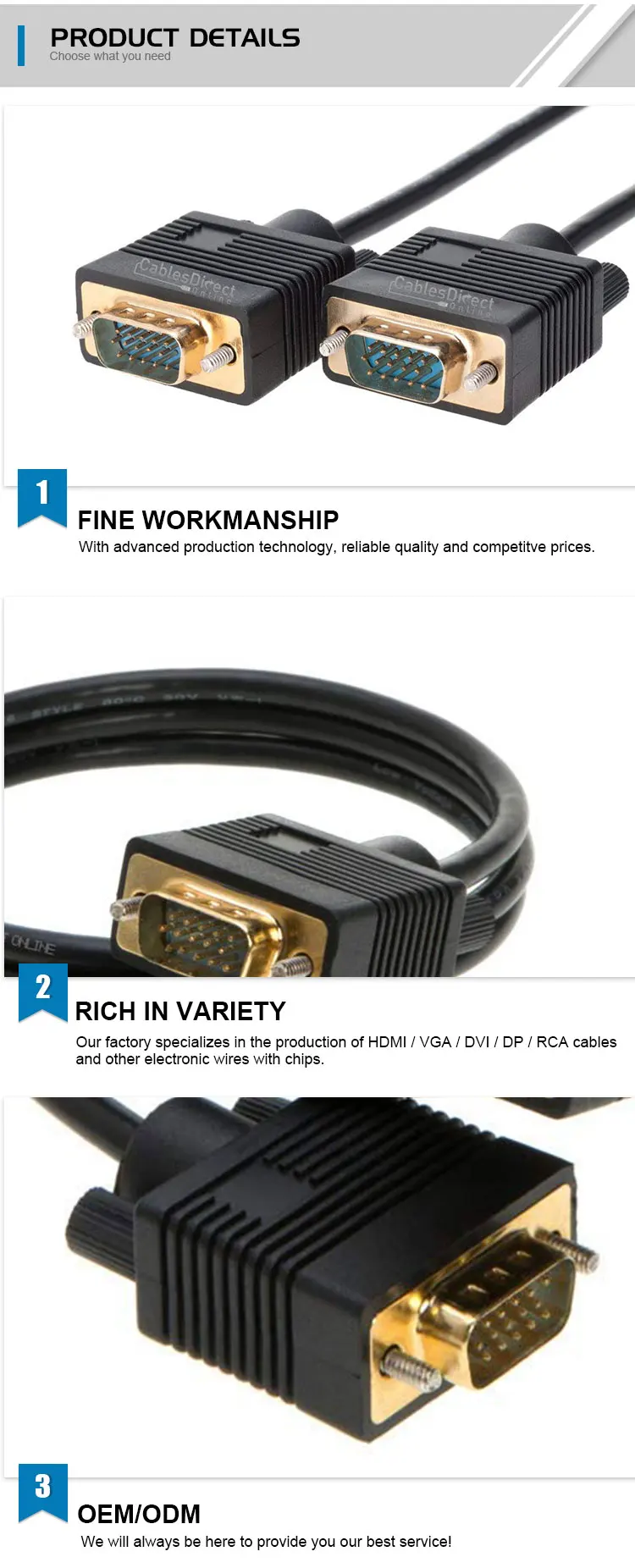 Black Ce Rohs One Meter Awm Computer Vga M/m Cable Splitter For