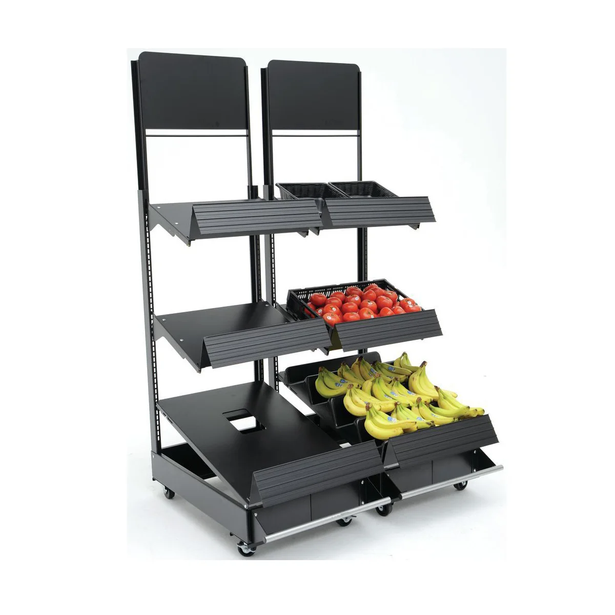 Mobile Metal Fruit Display Rack 6 Carriers With Wheels For Supermarket ...