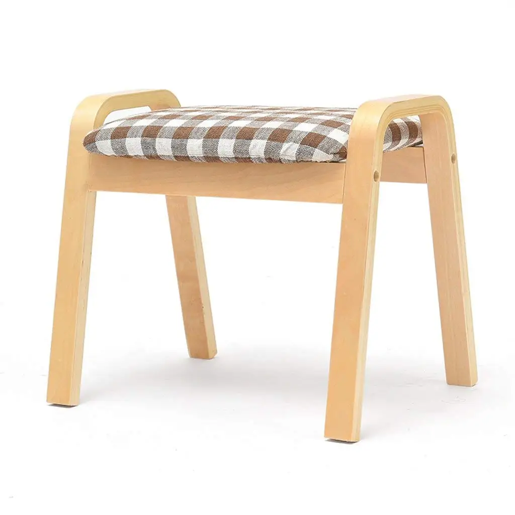 Duzhengzhou Foot Stool Square Shape, 4 leg Stands, Washable Cushion | Linen Fabric (Color : Gray squares)