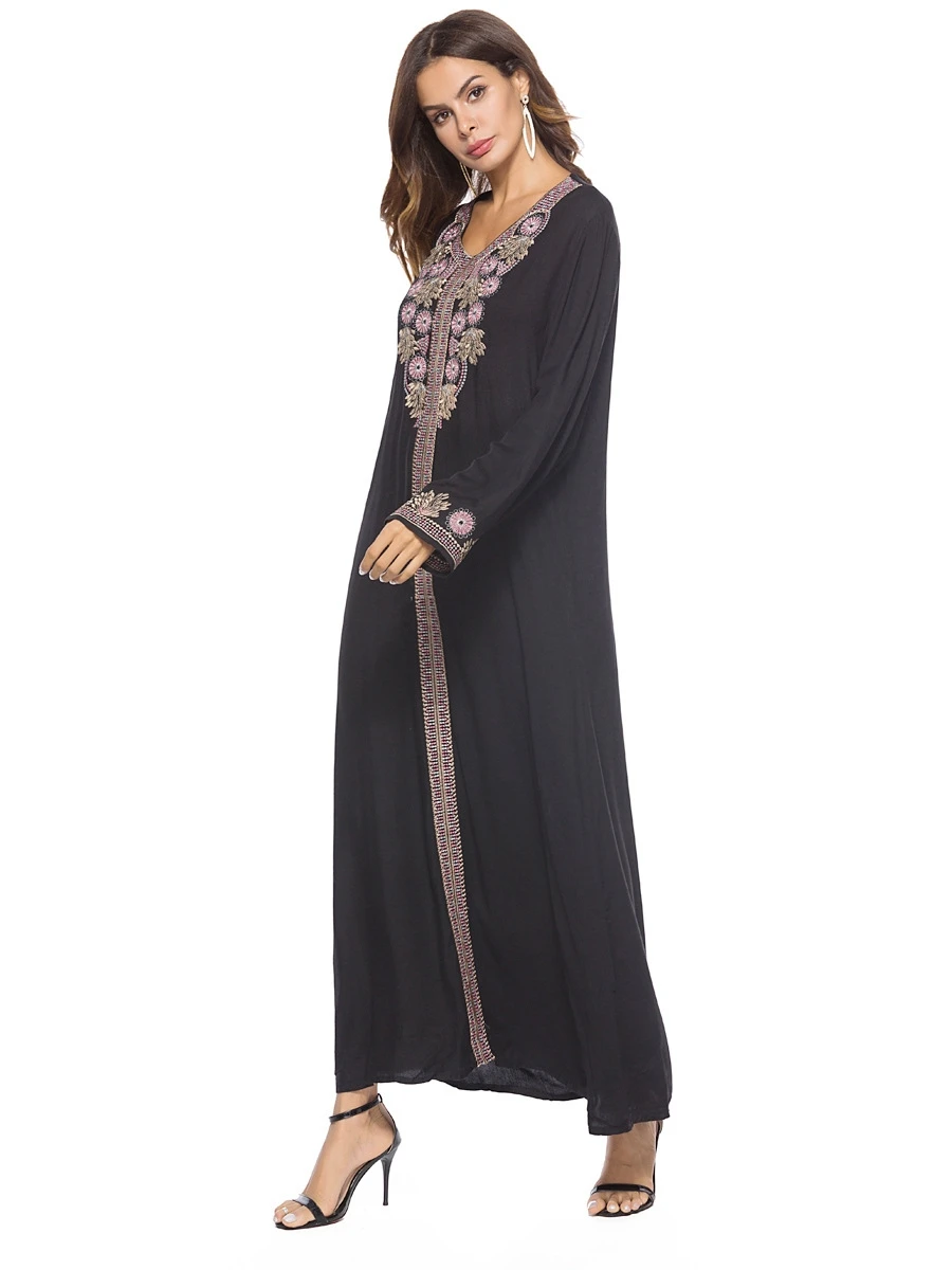 A3405 Ethnic Embroidery Dress Abaya Long Sleeve Kaftan Maxi Muslim ...