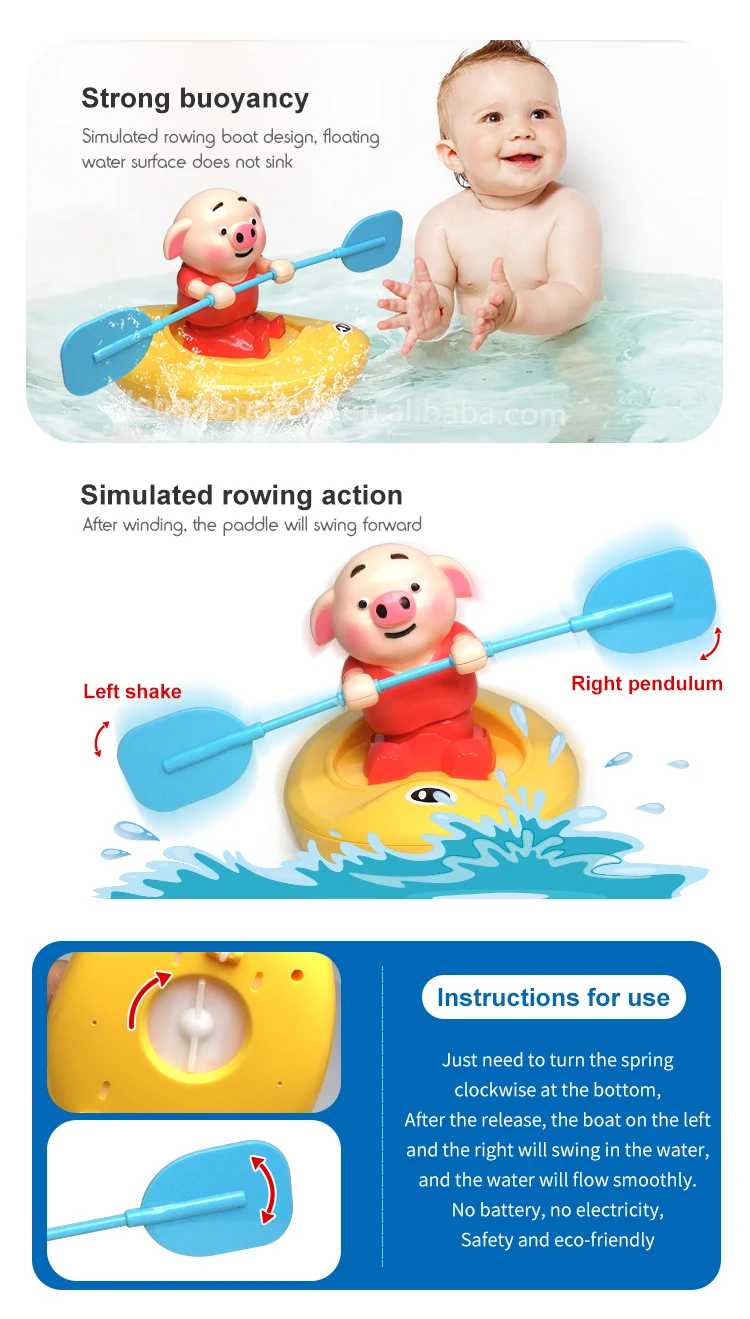 New Design Funny Water Play Baby Bath Shower Toy Rowing Animals Child Bath Toy