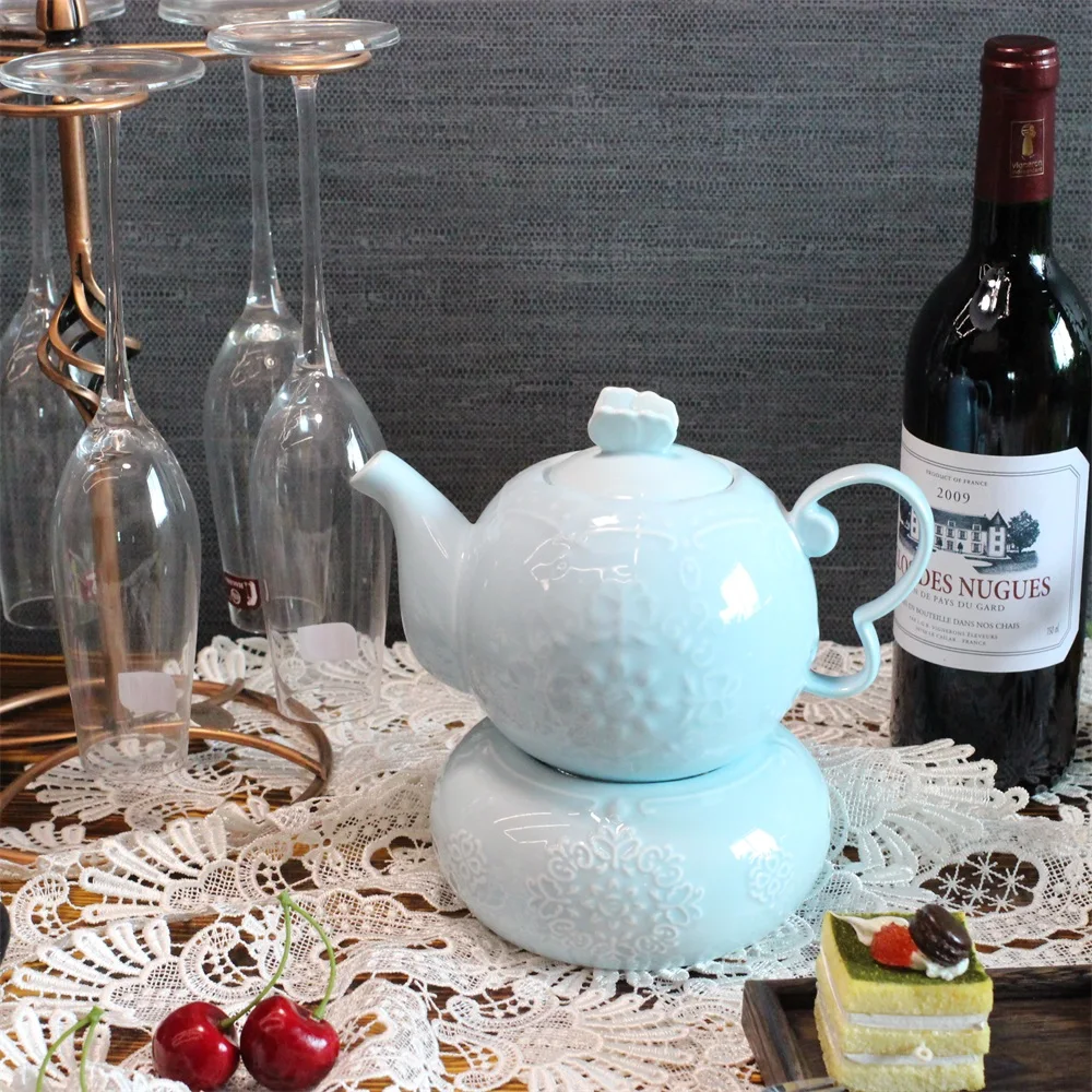 Ceramics Porcelain Tea Pot Grace Tea Ware 830ml White Embossed Heat
