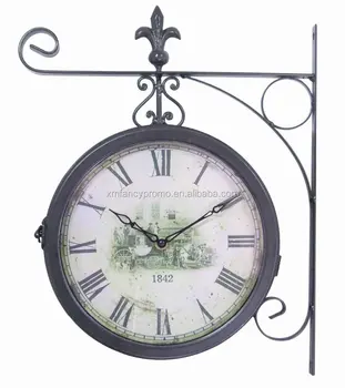 Round Wall Hanging Double Side Two Faces Train Railway Station Style Round Wall Hanging Double Side Two Faces Train Railway Station Style Clock