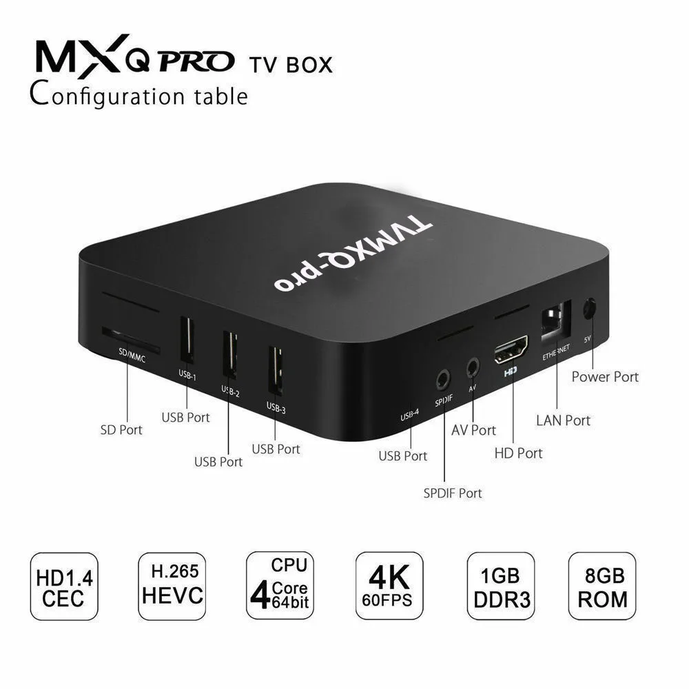MXQ Pro 4K S905W 64-bit Android 7.1 1G+8GB DDR4 4K 3D Smart TV Box KEYBOARD 17.6