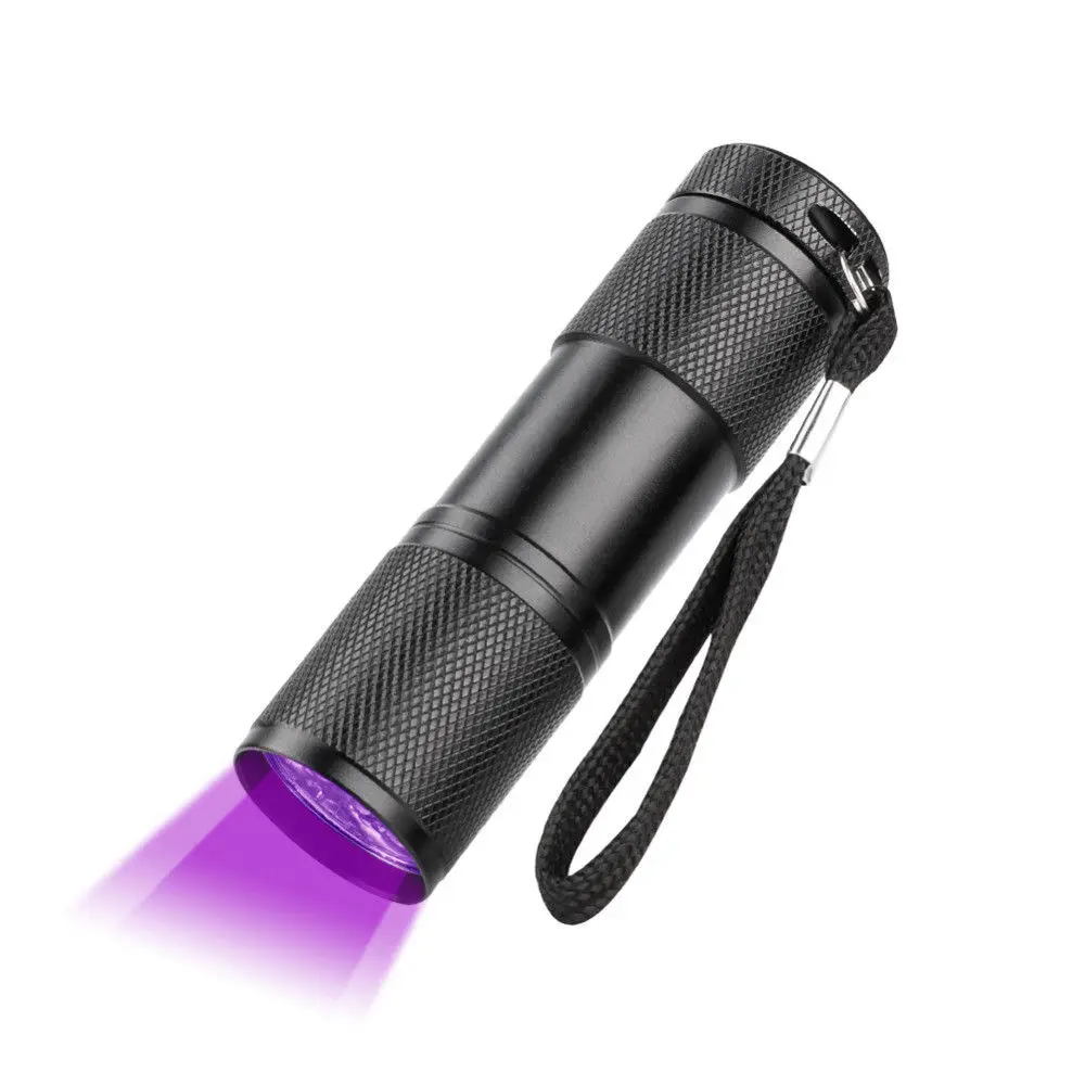 High Quality Factory Price BLACK ALUMINIUM ALLOY 9 LED MINI 395NM UV FLASHLIGHT