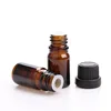 Fancy Small 5ml 10ml amber glass vial essential oil bottle with orifice reducer & child proof screw cap