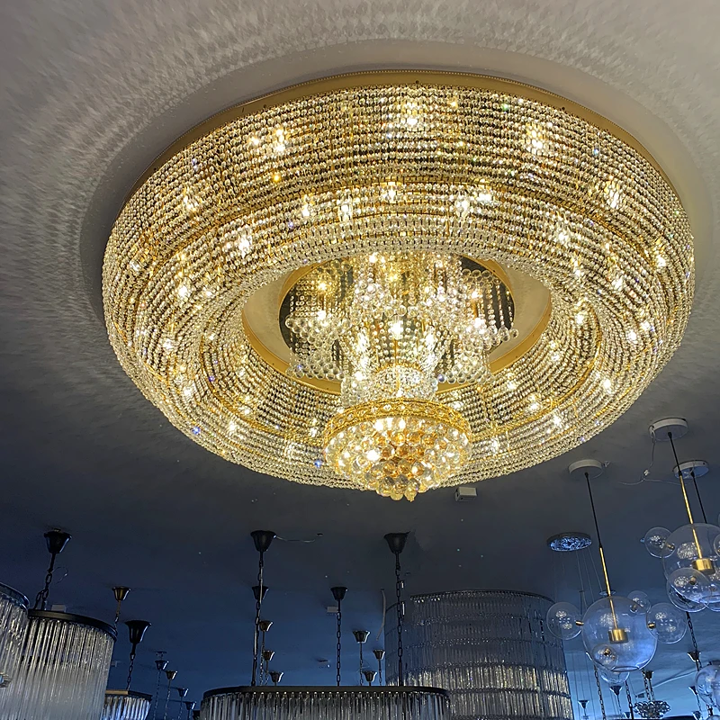 Traditional round golden crystal ceiling lighting with factory price