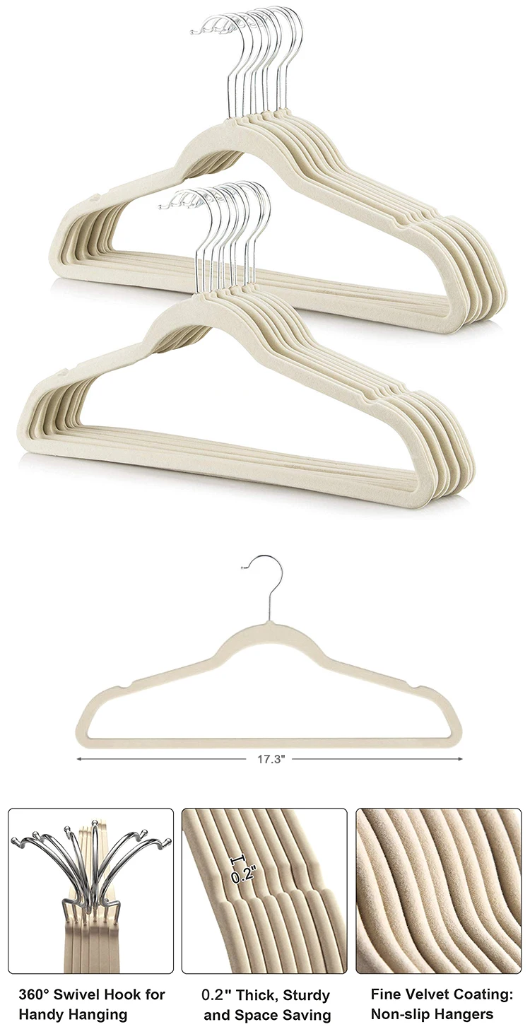 50 Pack Swivel Hooks Dress Notches Shoulder Ultra Thin Space Saving Non Slip Beige Velvet Coat Shirt Dress Suit Clothes Hangers.jpg