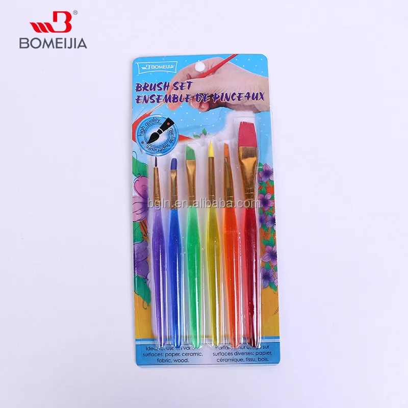 Bomeijia 6pcs Plastic Watercolor Kids Diy Brush Colored Nylon Oil