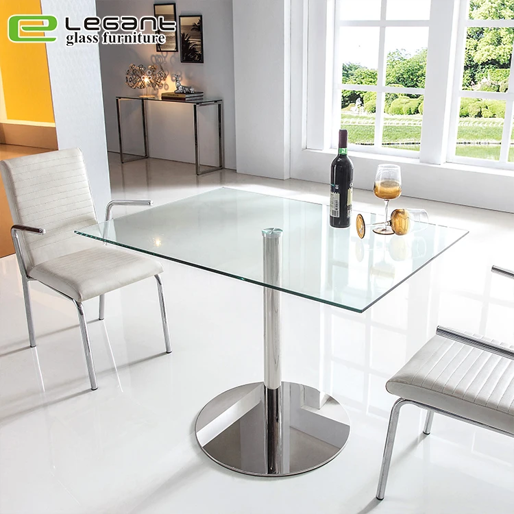 Rectangular Tempered Glass Dining Table on Stainless Steel Base