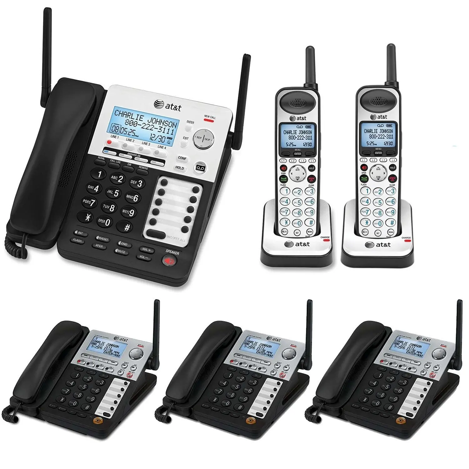 Get Quotations · AT&T SynJ 4-Line Corded/Cordless Business Phone System  with 3 Cordless Desksets &