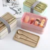 Eco-Friendly Wheat Straw Lunch Box Leak Proof 2 Layer Bento Box with Elastic 1000ml