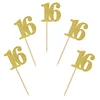16 Birthday Cupcake Picks Decoration Gold Silver Black Glitter 16th Cupcake Toppers