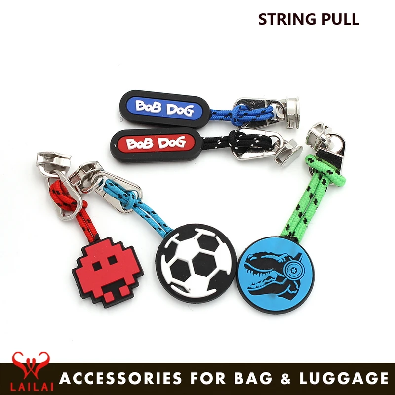 Wholesale Rubber Tags Brand Logo Cord Novelty Zipper Pulls Colored Pvc