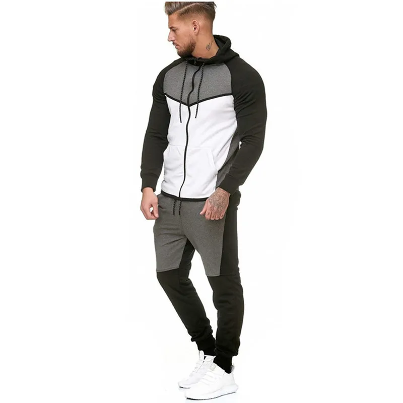 Wholesale Outdoor Casual Color Matching Tracksuit Men Stitching Fleece Set