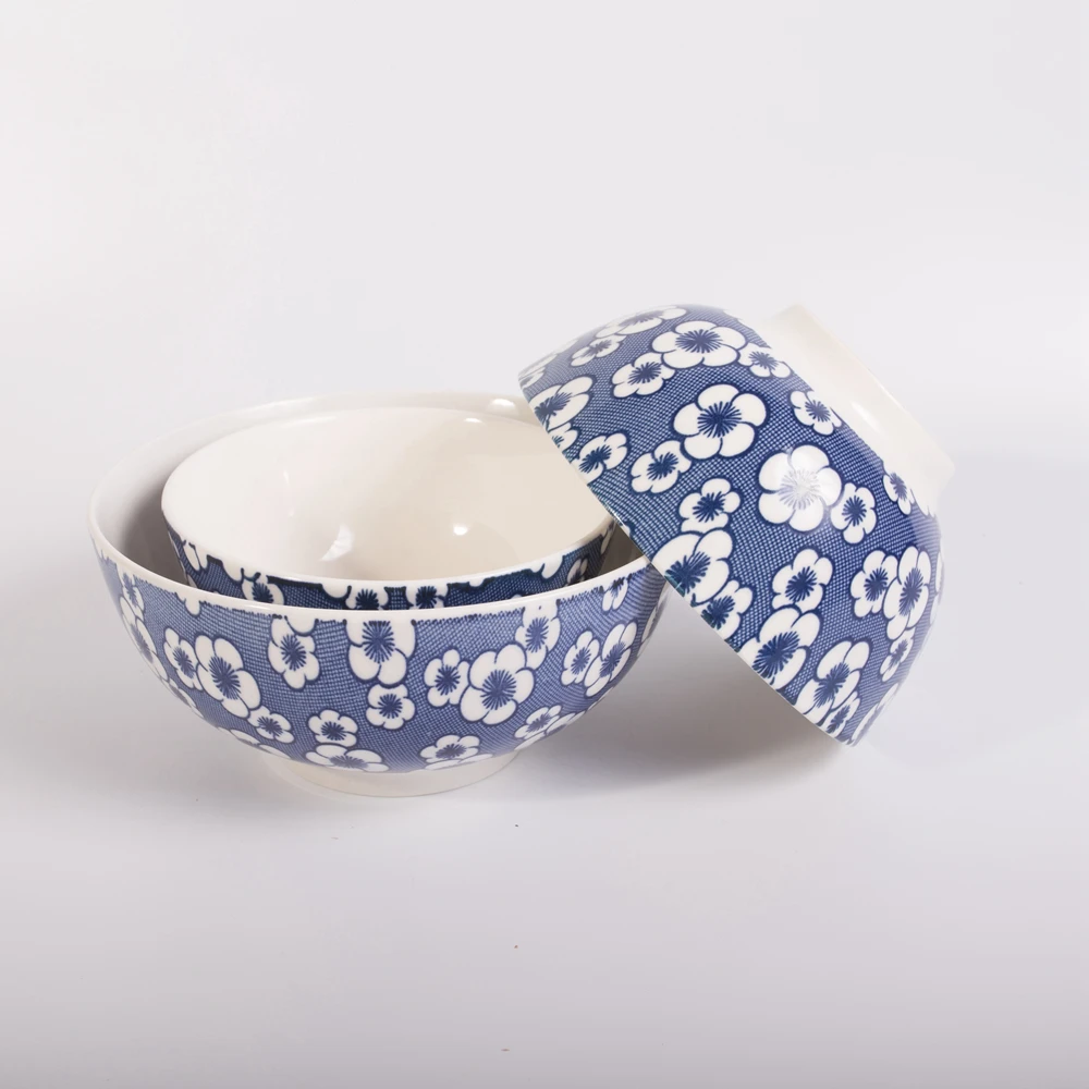 Japanese Design Small Porcelain Tableware Set Blue And White Round