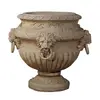 outdoor handmade antique marble lion head flower vase for garden decoration