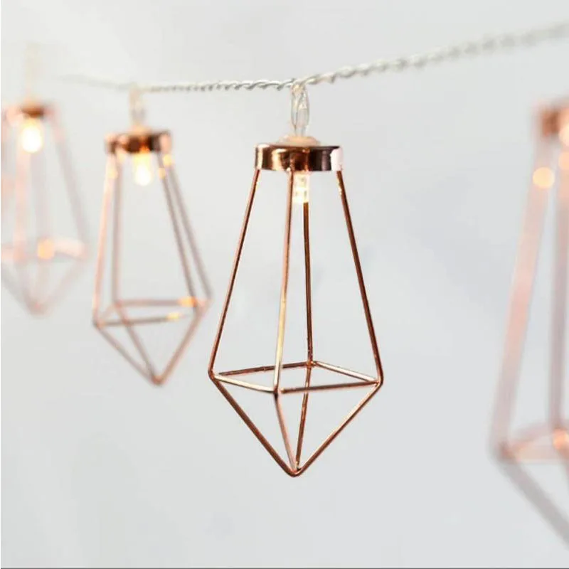 Boho LED Bedroom Fairy Battery Powered Rose Gold Metal Cage String Lights Wedding Party Indoor Patio Camping Lights