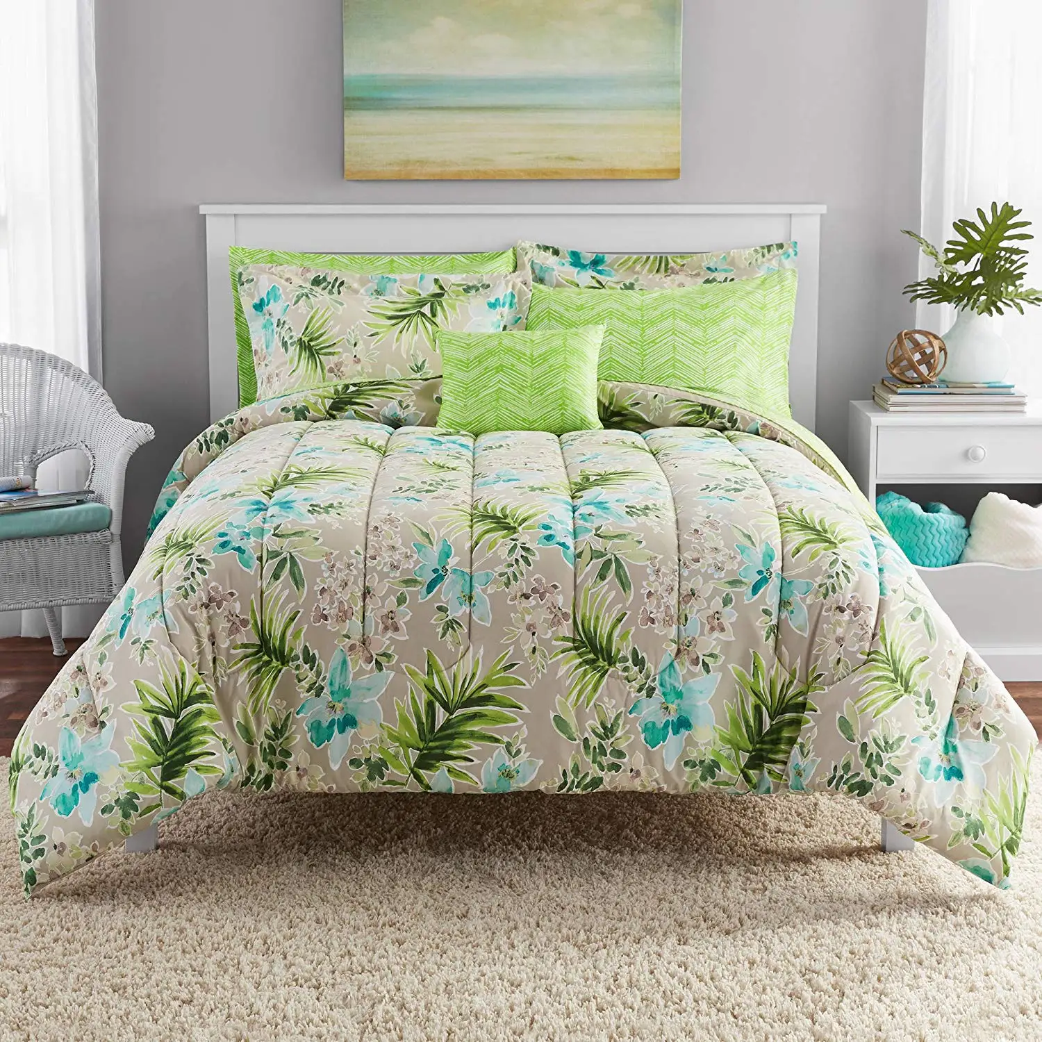 Buy N2 8 Piece Neutral Lush Aqua Green Tropical Comforter