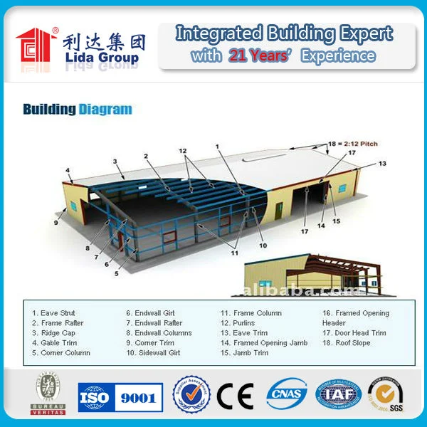High quality Industrial Steel Structure Building Prefabricated Hall / color light steel construction